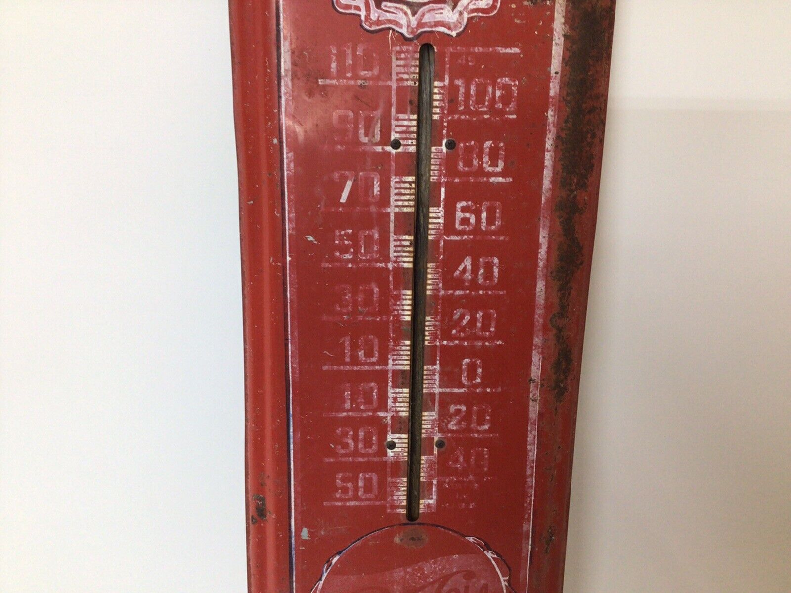 27in X 8in Pepsi Cola Metal Tin Thermometer
