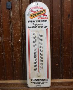 Thompson Tomahawk Hybrid Vintage Metal Thermometer Sign