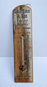 Baker Funeral Home Antique Wooden Advertising Thermometer