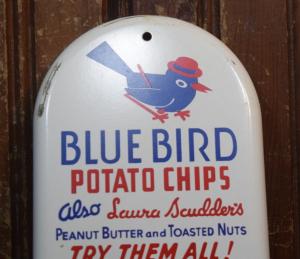 Vintage 1950s Blue Bird Potato Chips Thermometer Sign