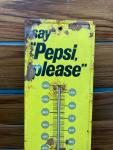 Vintage Pepsi Please Metal Thermometer Sign