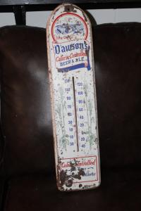 1950s Dawson's Beer Painted Metal Thermometer Sign