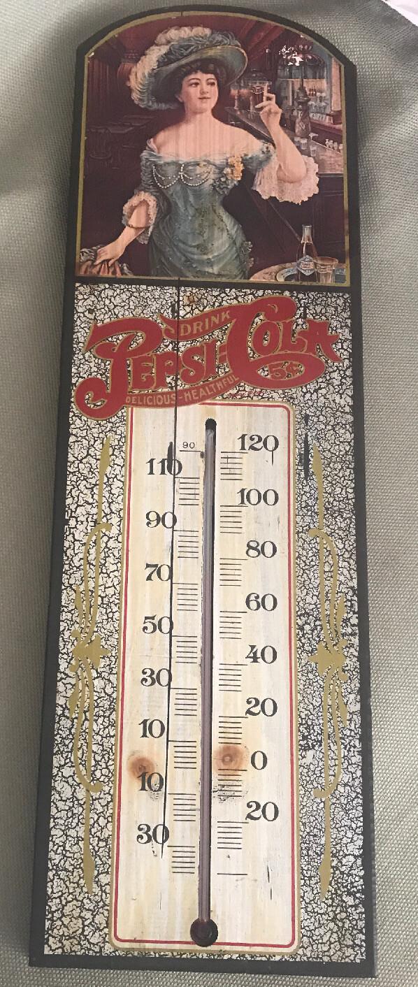 1973 Vintage Pepsi Cola Wood Thermometer Sign