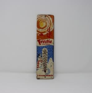 Frostie Root Beer Snowman Metal Thermometer Sign