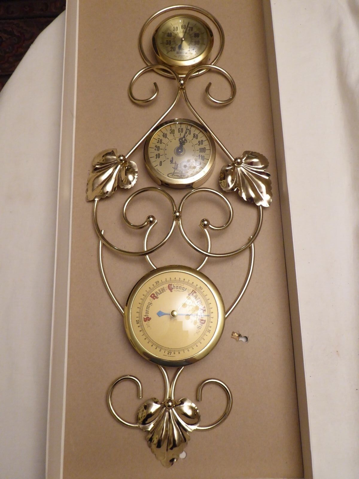 Vintage American Made Metal Wall Thermometer Barometer