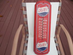 Vintage Pepsi Cola Metal Thermometer Sign 27x8