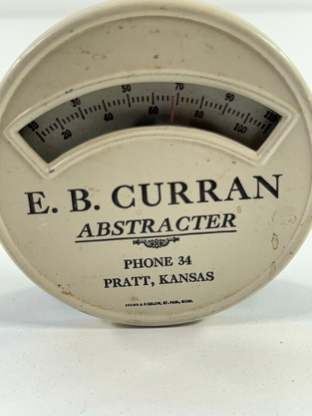Vintage E.B. Curran Pratt Kansas Advertising Thermometer