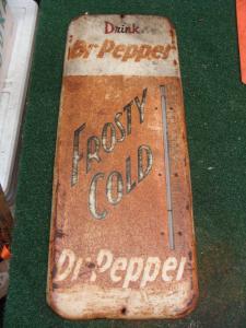 Vintage Dr Pepper Metal Thermometer Sign 25"x10
