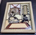 Vintage Reverse Painted Silhouette Thermometer with Window Scene