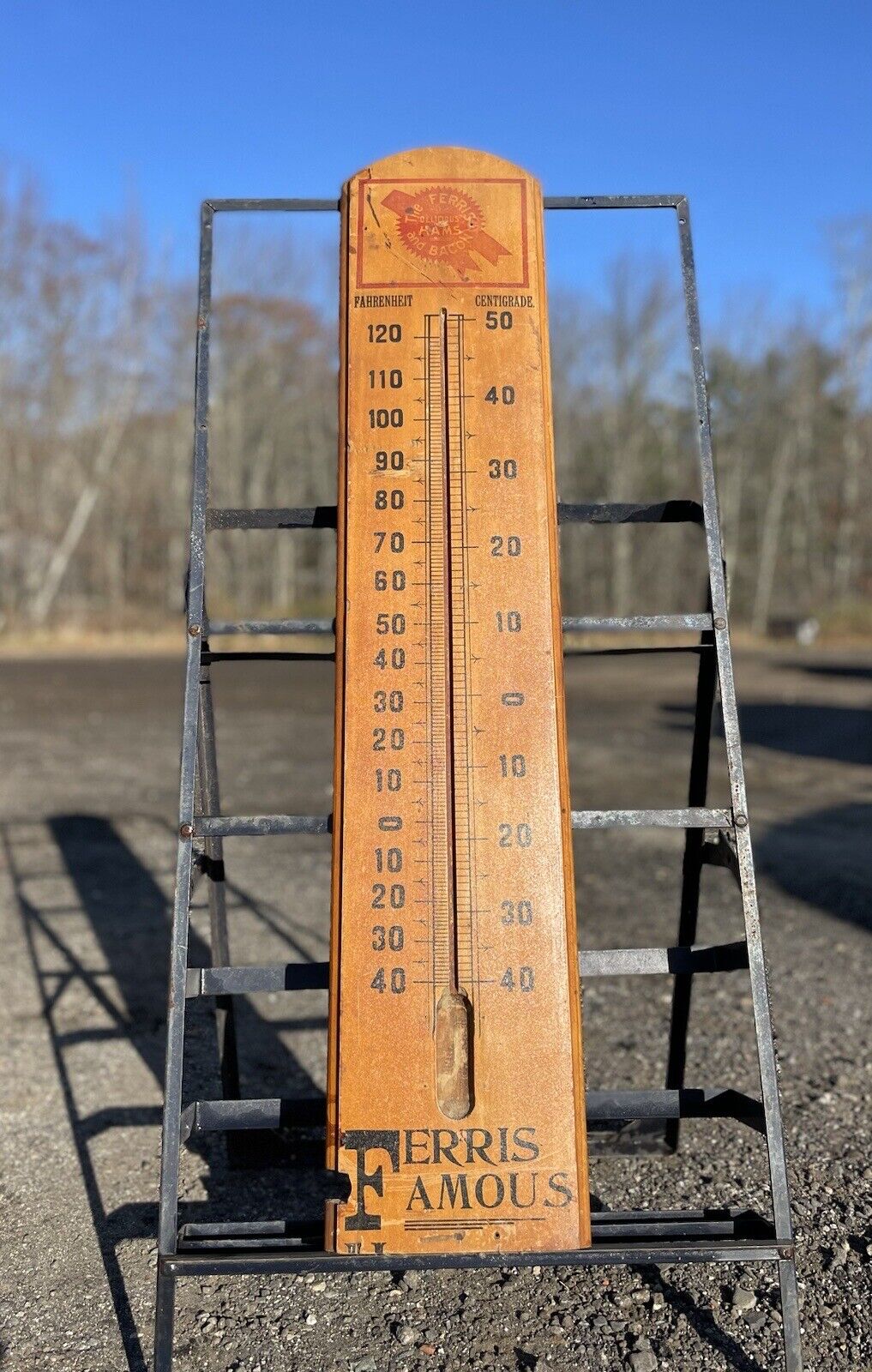 1800s Ferris Hams & Bacon Butchers Advertising Thermometer