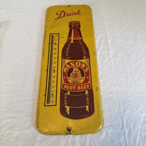 1940s Mason Root Beer Advertising Thermometer 25.5"x9.5
