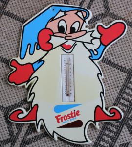 1960s Frostie Root Beer Graphic Thermometer Sign