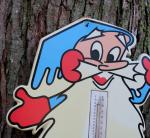 1960s Frostie Root Beer Graphic Thermometer Sign