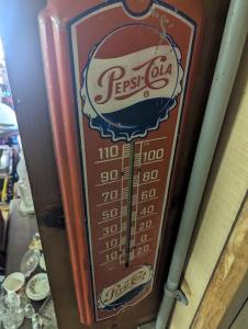 Vintage Pepsi-Cola Red Metal Thermometer Sign