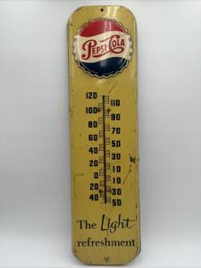 Pepsi Vintage Thermometer Metal Sign 27x7.25