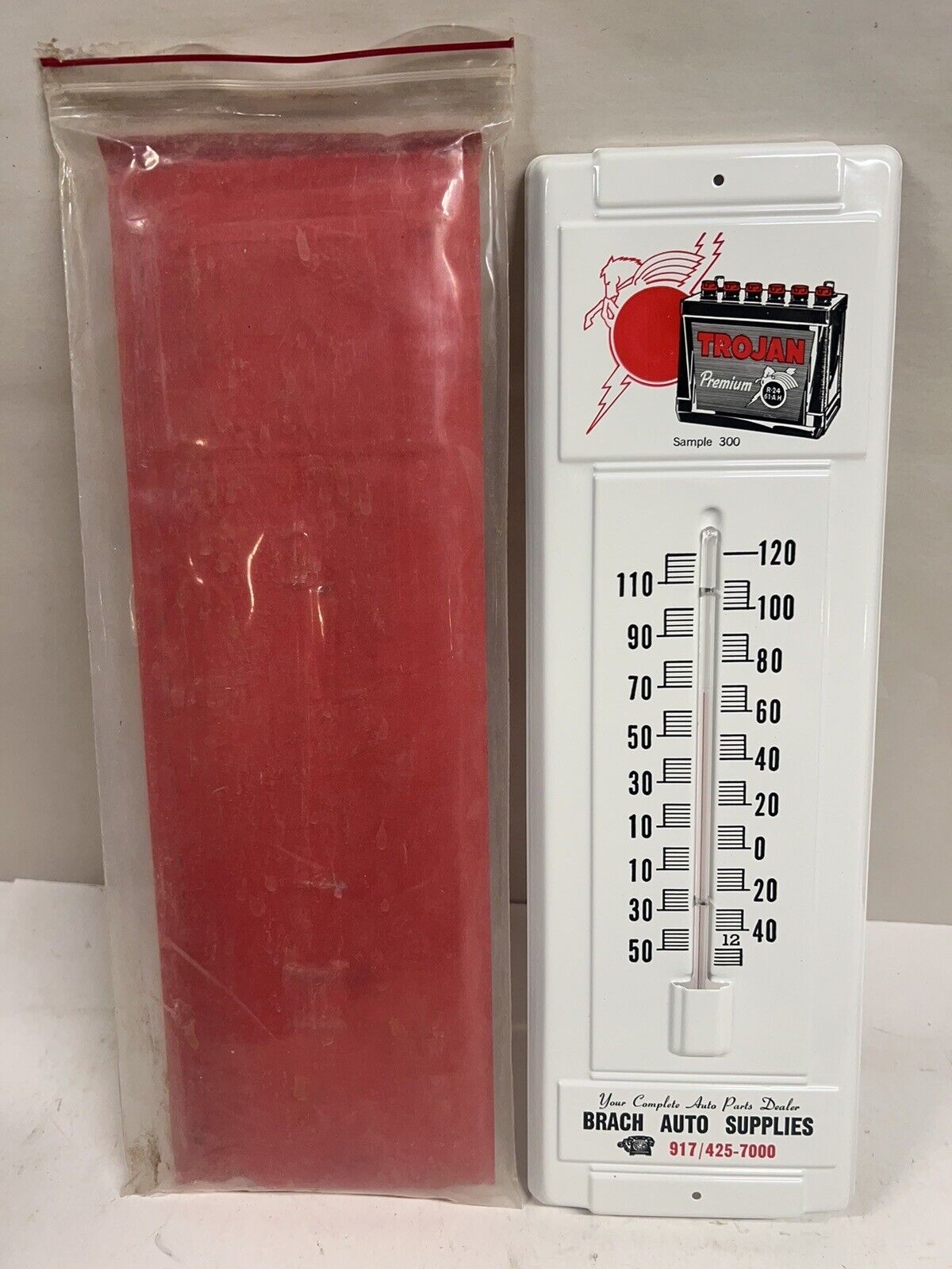 Vintage Brach Auto Thermometer - Trojan Battery Advertisement
