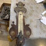 JW Queen Anne Antique Wood & Brass Thermometer