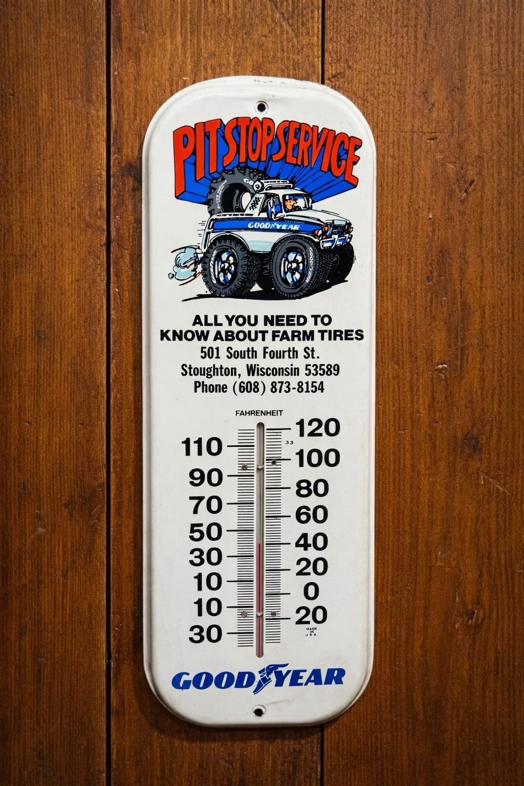 Goodyear Vintage Metal Thermometer - Pit Stop Ad