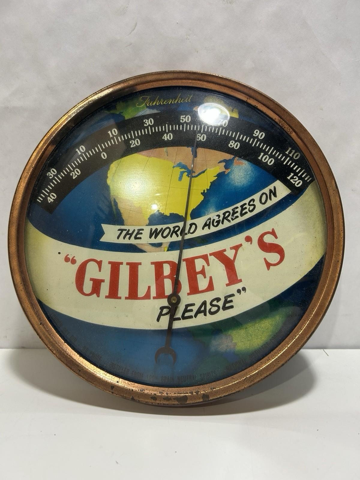 Gilbey's Gin Vintage Advertising Thermometer Sign 1950s