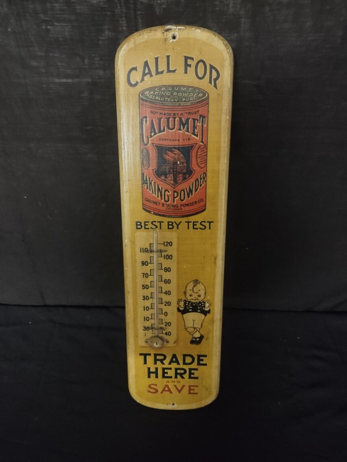 Calumet Baking Powder Antique Wood Thermometer - 22