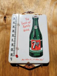 Vintage 7UP Porcelain Thermometer Advertising Sign