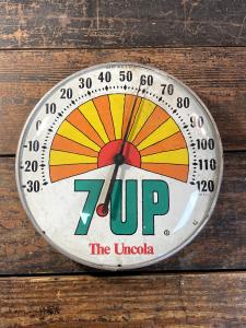 1960s 7up Glass Sunburst Thermometer Sign