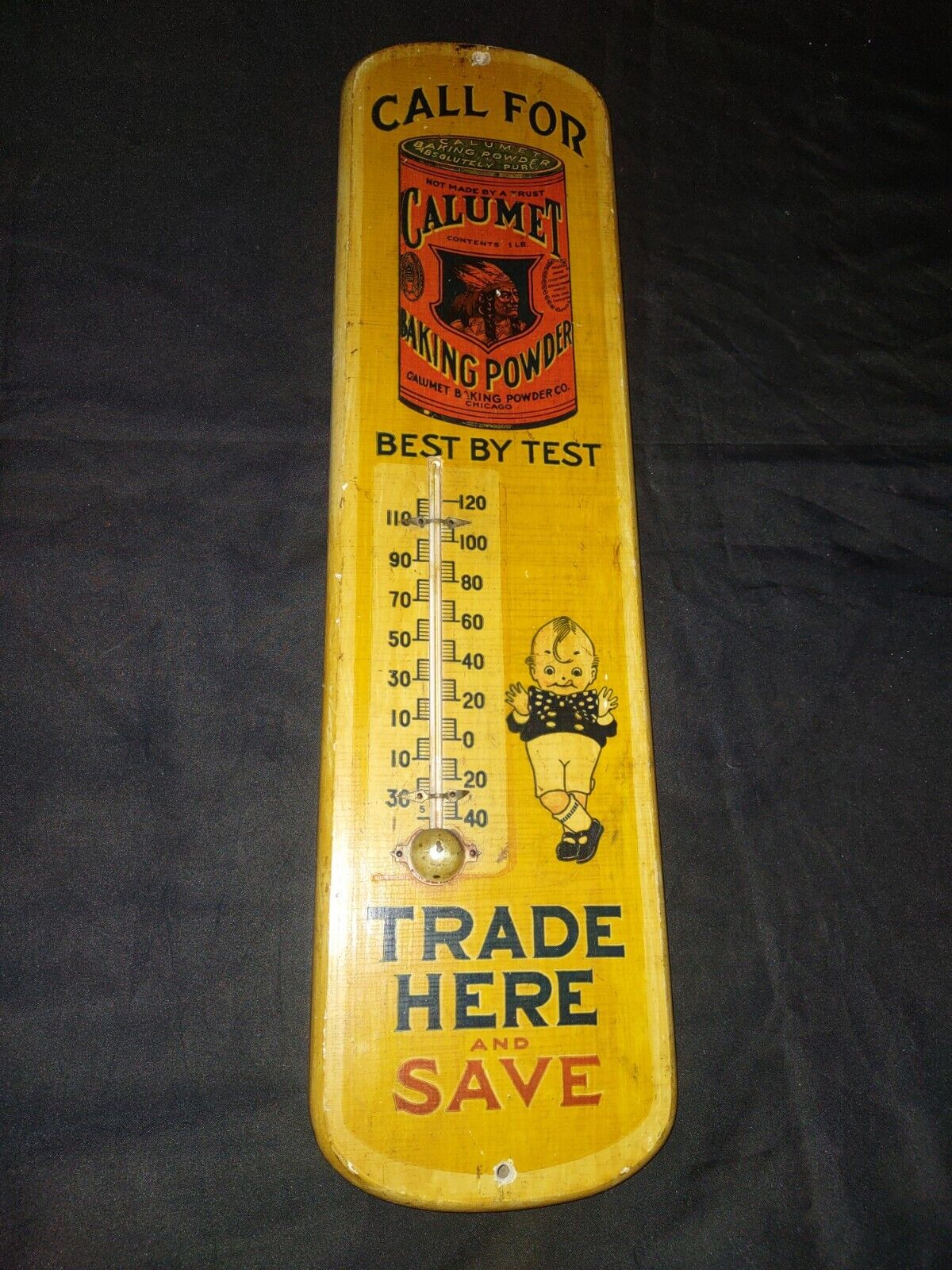 Calumet Baking Powder Antique Wood Thermometer - 22