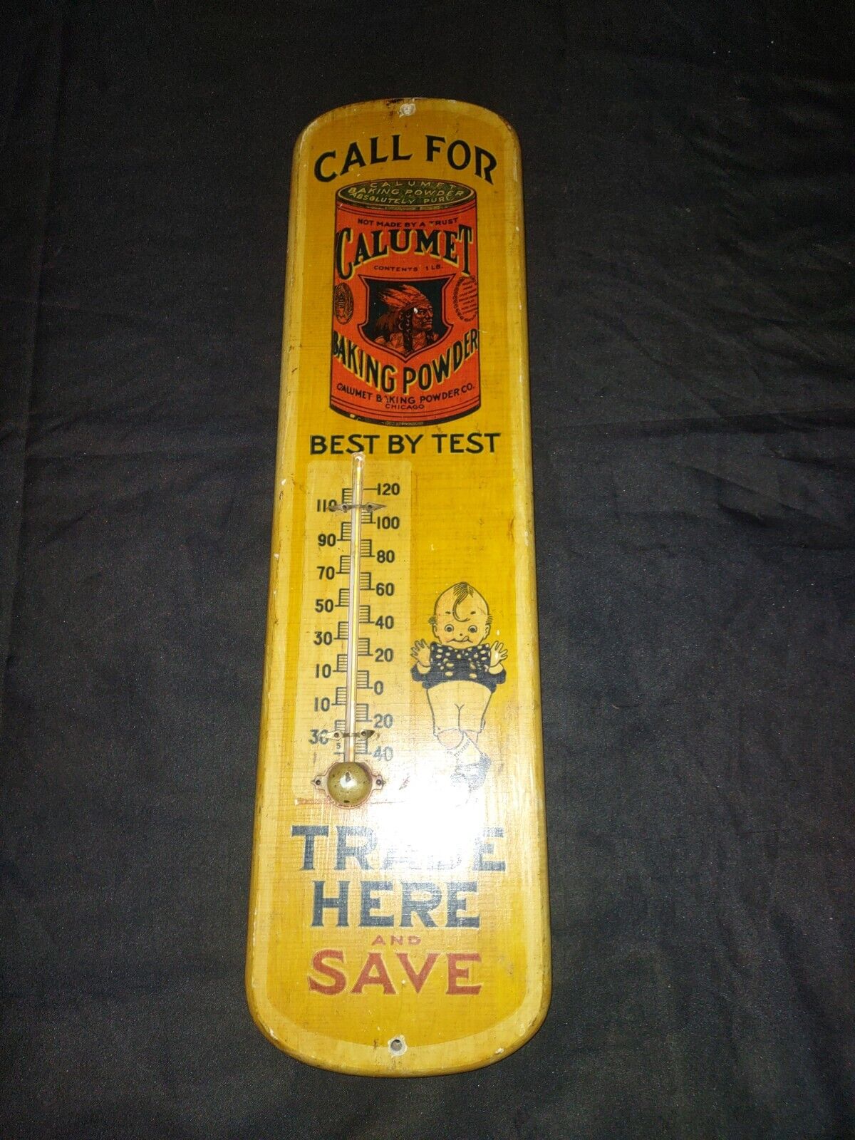 Calumet Baking Powder Antique Wood Thermometer - 22