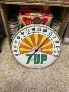 Vintage 7 Up Glass Advertising Thermometer
