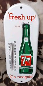 Vintage 7UP Soda Porcelain Advertising Thermometer