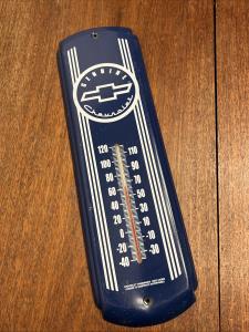 Chevrolet Blue and White Vintage Metal Thermometer