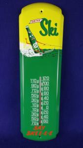 Vintage Ski Soda Enamel Thermometer Sign