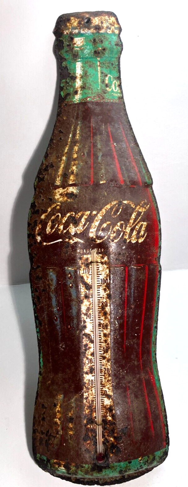 Original Coca-Cola Bottle Tin Thermometer - Art Deco
