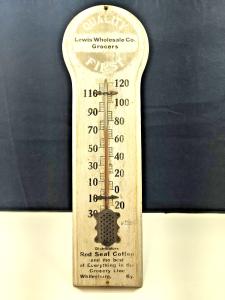 Vintage Lewis Wholesale Grocers Wooden Thermometer