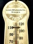 Vintage Lewis Wholesale Grocers Wooden Thermometer