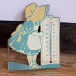 Vintage Metal Weather Girl Advertising Thermometer 6"x7