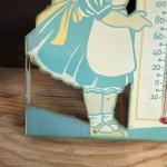 Vintage Metal Weather Girl Advertising Thermometer 6"x7