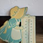 Vintage Metal Weather Girl Advertising Thermometer 6"x7