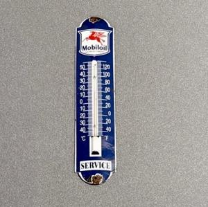 Vintage 12” Mobil Porcelain Thermometer Sign