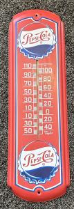 Vintage Pepsi Cola Metal Wall Thermometer 27x8