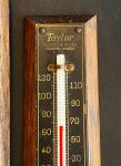 Vintage Taylor Wood & Brass Wall Thermometers Pair