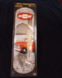 Chevrolet Bowtie Logo Red Truck Metal Thermometer