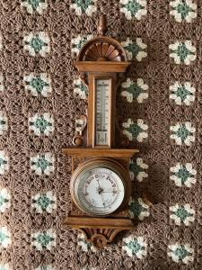 Vintage Oak Case Thermometer and Barometer