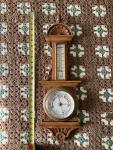 Vintage Oak Case Thermometer and Barometer