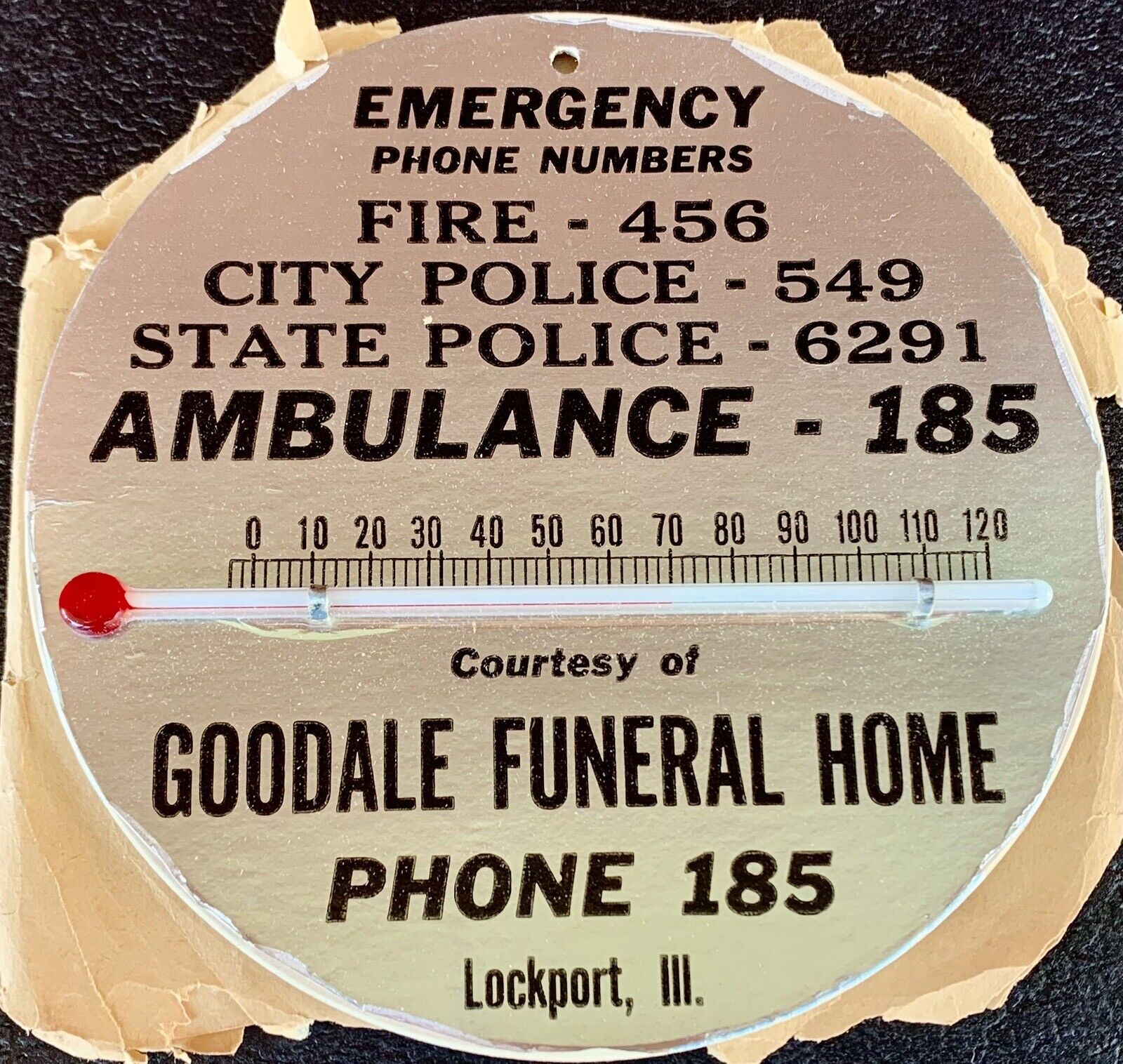Vintage Lockport IL Goodale Funeral Home Thermometer