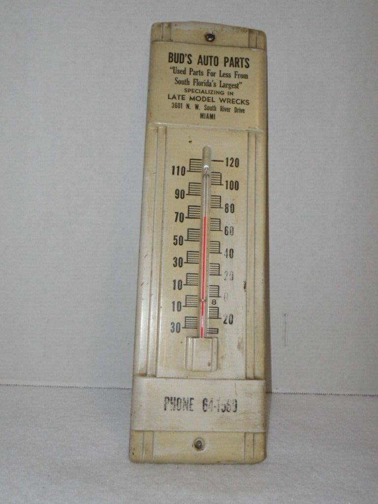 Bud's Auto Parts" Vintage Advertising Thermometer - Functional