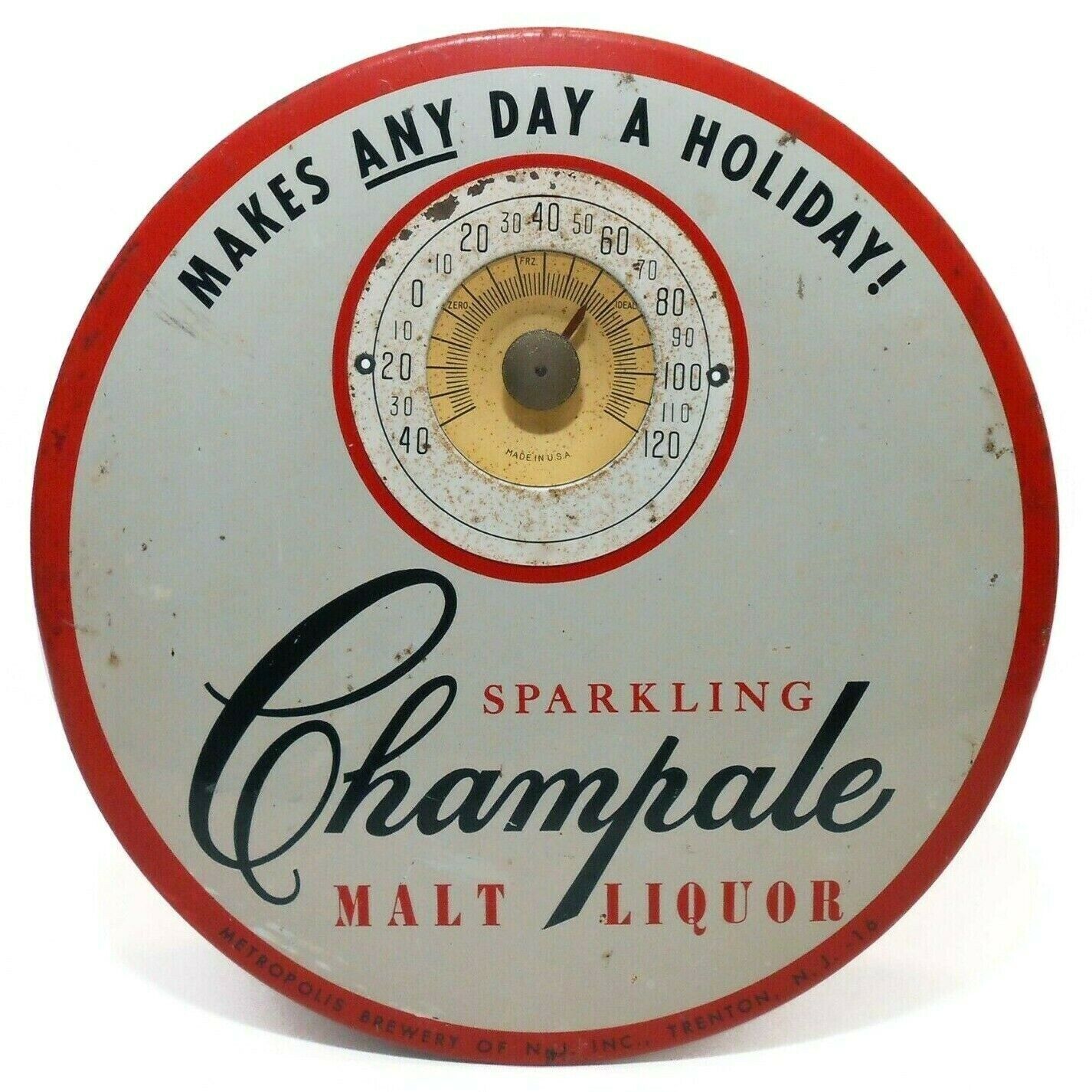 1939 CHAMPALE Enamel Painted Wall Thermometer - Beer Ad