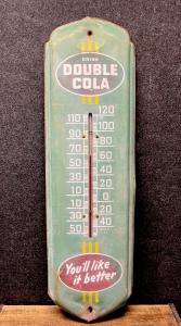 Vintage Double-Cola Metal Thermometer Sign 27” x 8”
