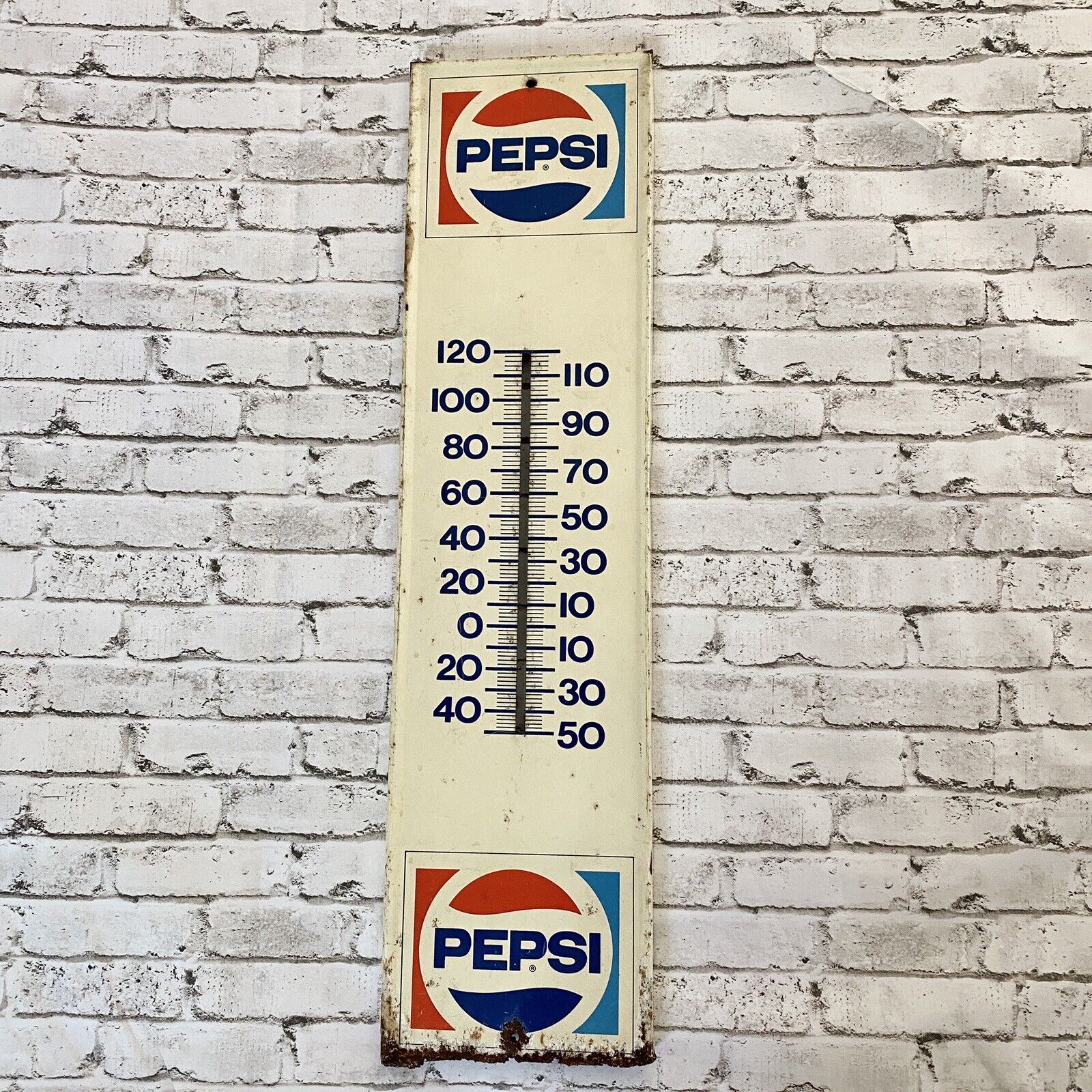 Pepsi Metal Advertising Thermometer Sign - 28" x 7