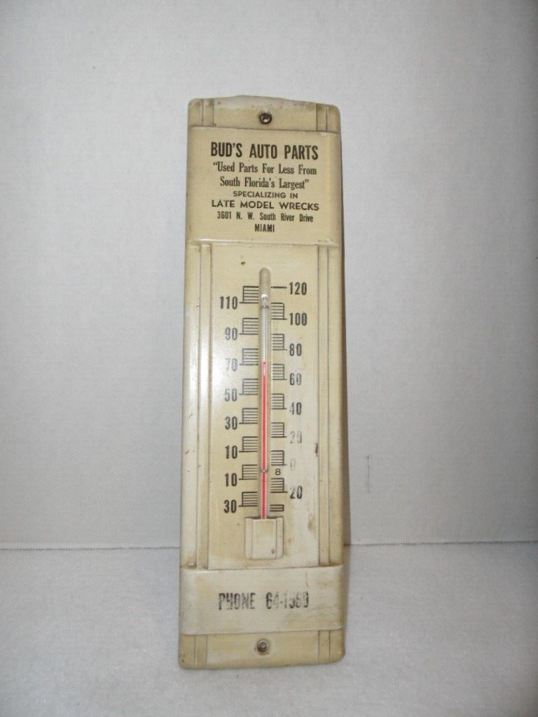 Bud's Auto Parts" Vintage Advertising Thermometer - Functional